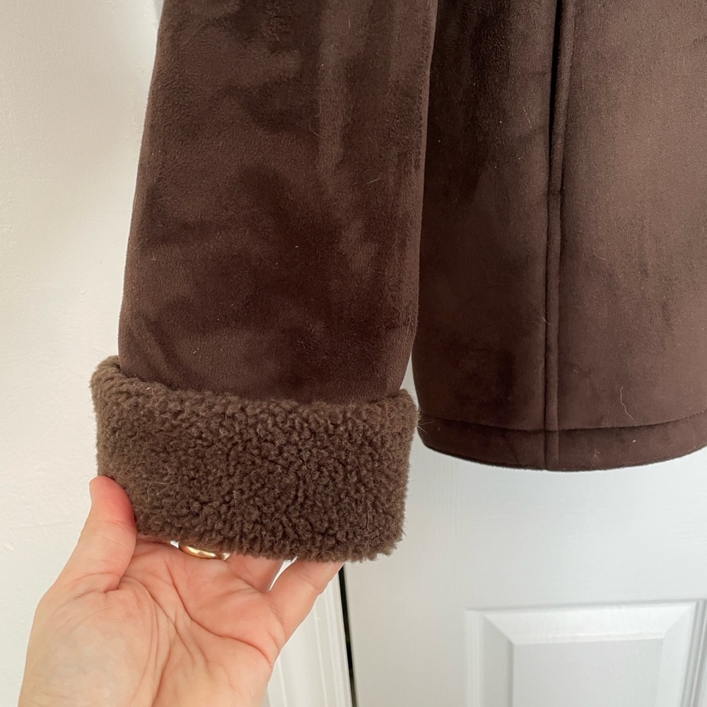 VTG XL Talbots faux suede/sherpa coat Toggle Button down Chocolate brown winter - Picture 7 of 14